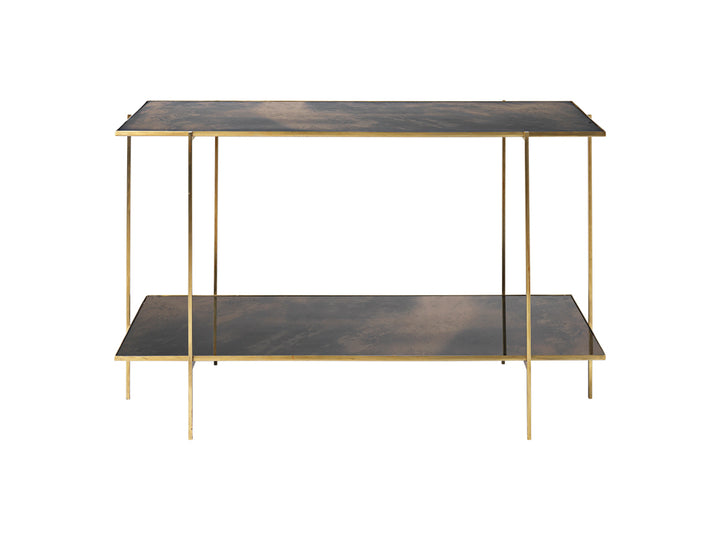 Console table Anne - Antique brass w. brown glass
