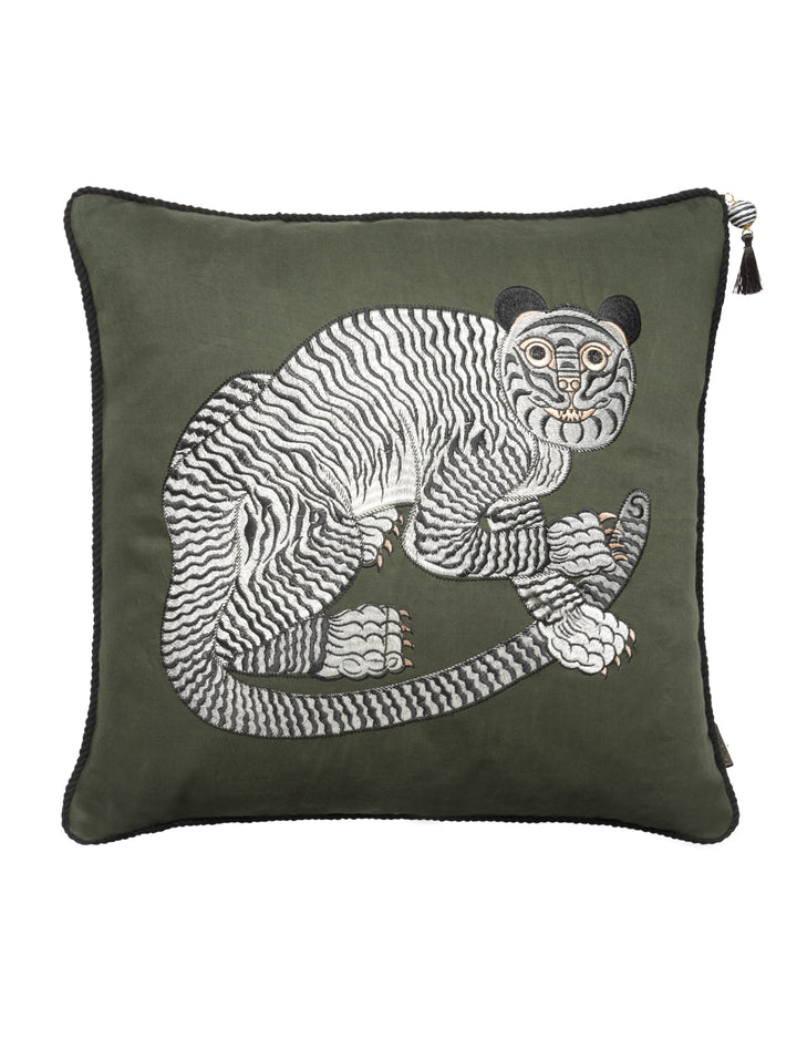 Fable Embroidered Cushion - OLIVE